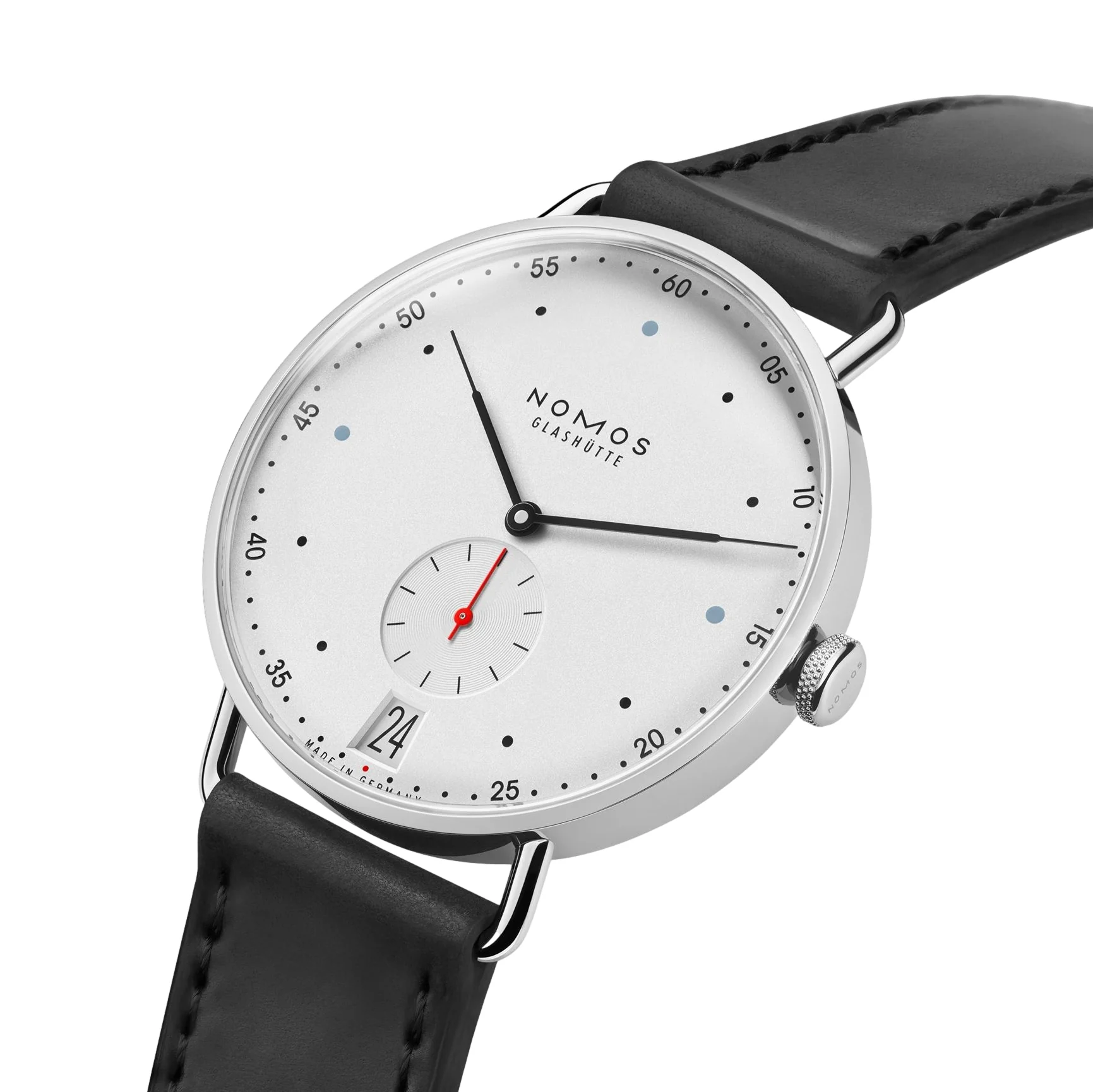 Metro Date 38mm - White Silver-Plated on Leather Strap - Image 2