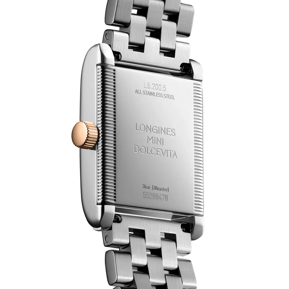 Mini Dolcevita Steel and Pink Gold 29mm - Silver on Bracelet - Image 4