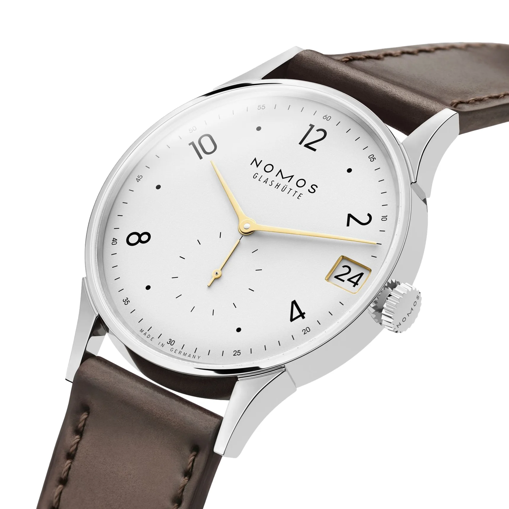 Minimatik Date Gold Hands 39mm - White Silver-Plated on Leather Strap - Image 2