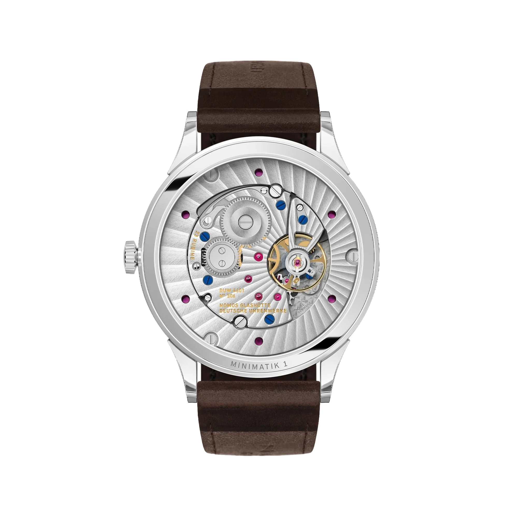 Minimatik Date Gold Hands 39mm - White Silver-Plated on Leather Strap - Image 5