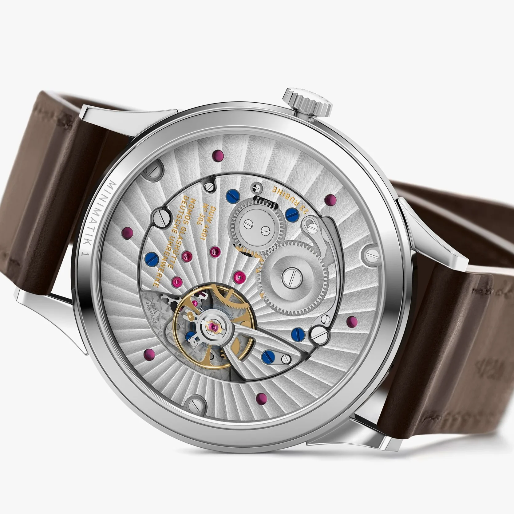 Minimatik Date Gold Hands 39mm - White Silver-Plated on Leather Strap - Image 6