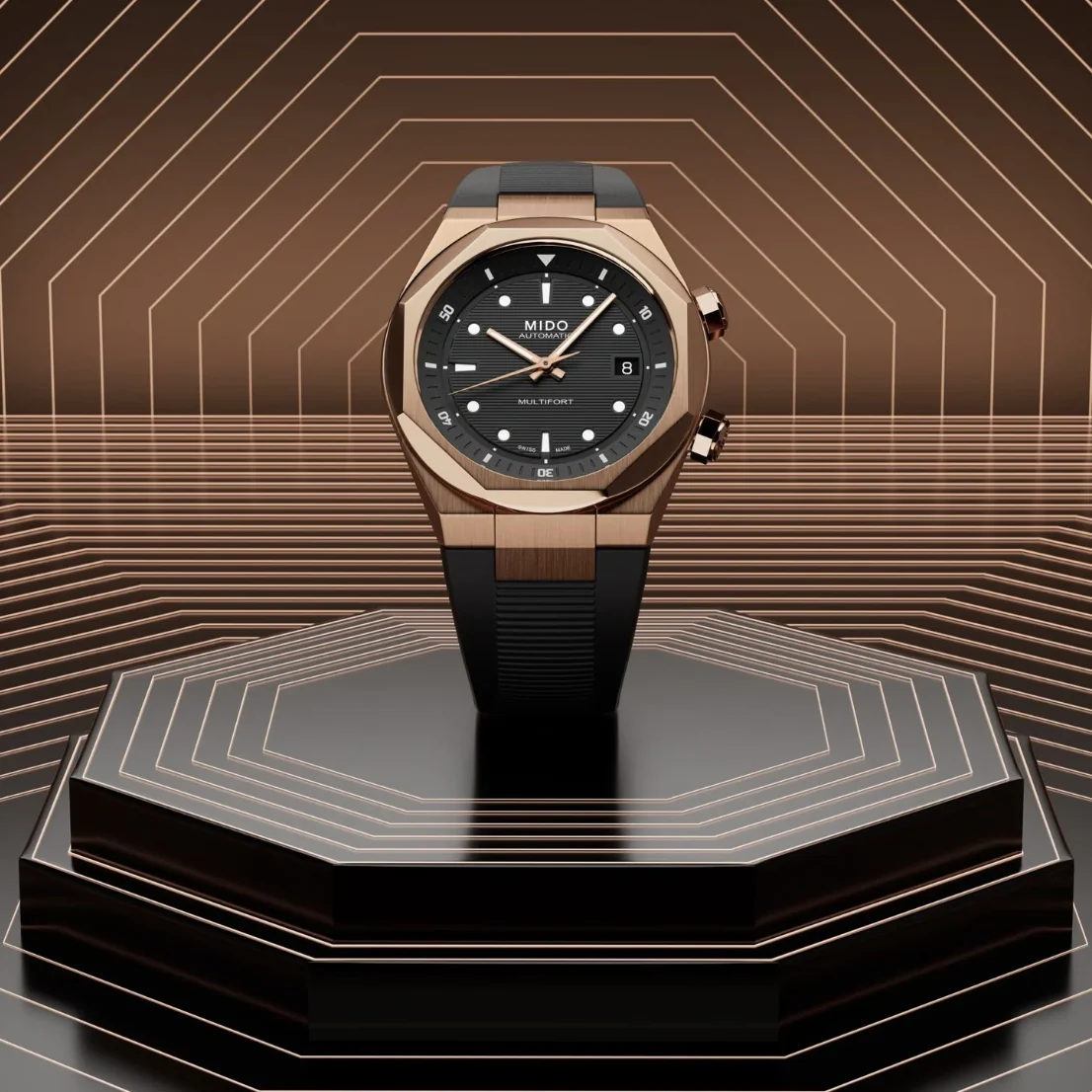 Multifort 8 Two Crowns Automatic Gold-Tone 40mm - Black on Rubber Strap - Image 2