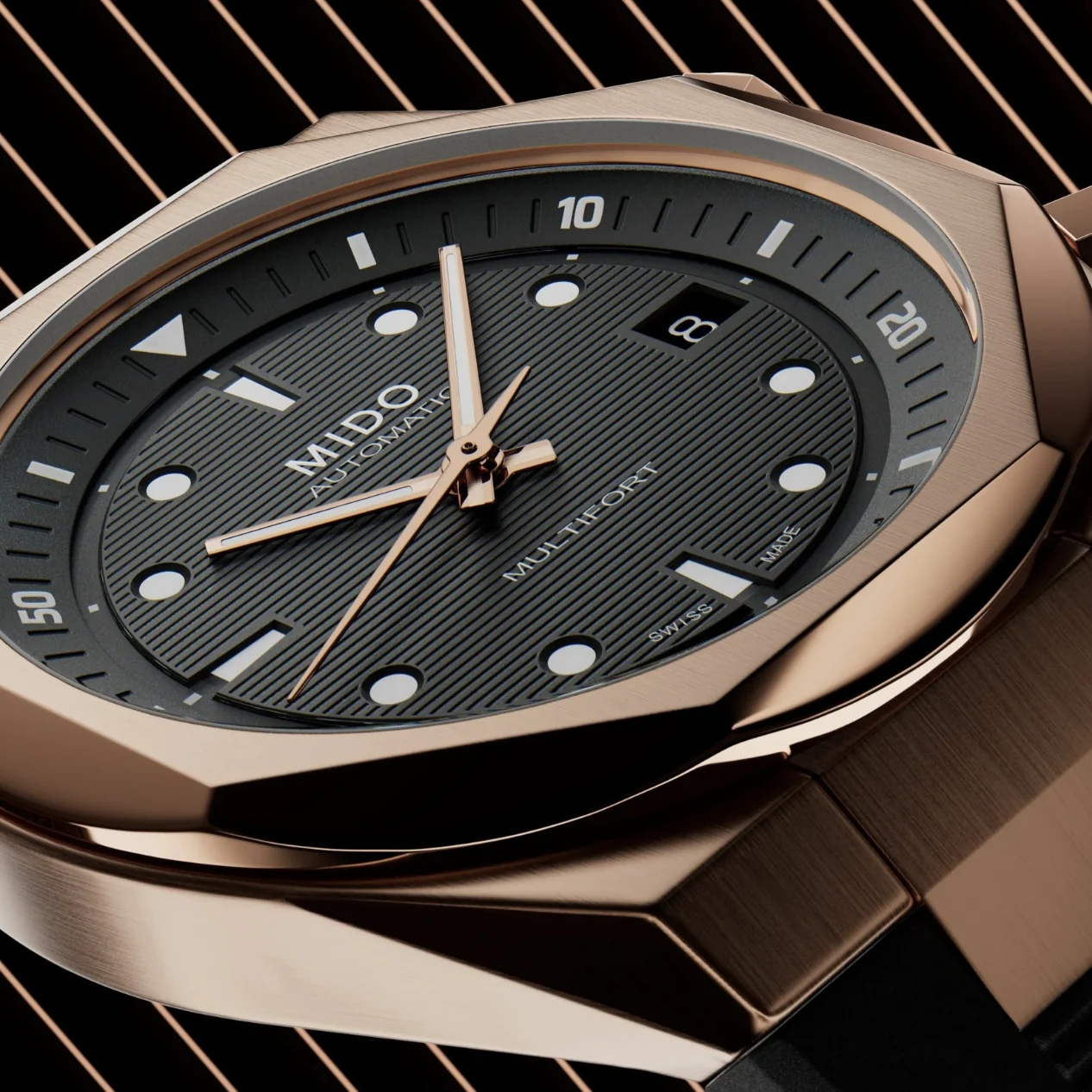 Multifort 8 Two Crowns Automatic Gold-Tone 40mm - Black on Rubber Strap - Image 4