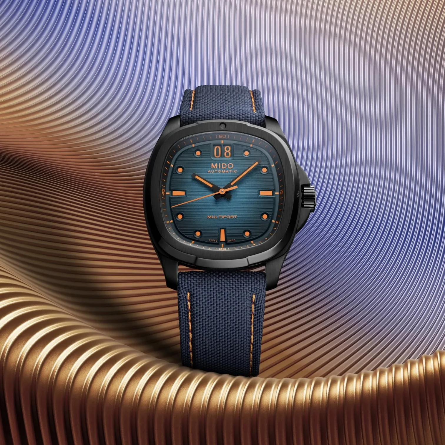 Multifort TV Big Date Black PVD Automatic 40mm - Blue on Fabric Strap - Image 2