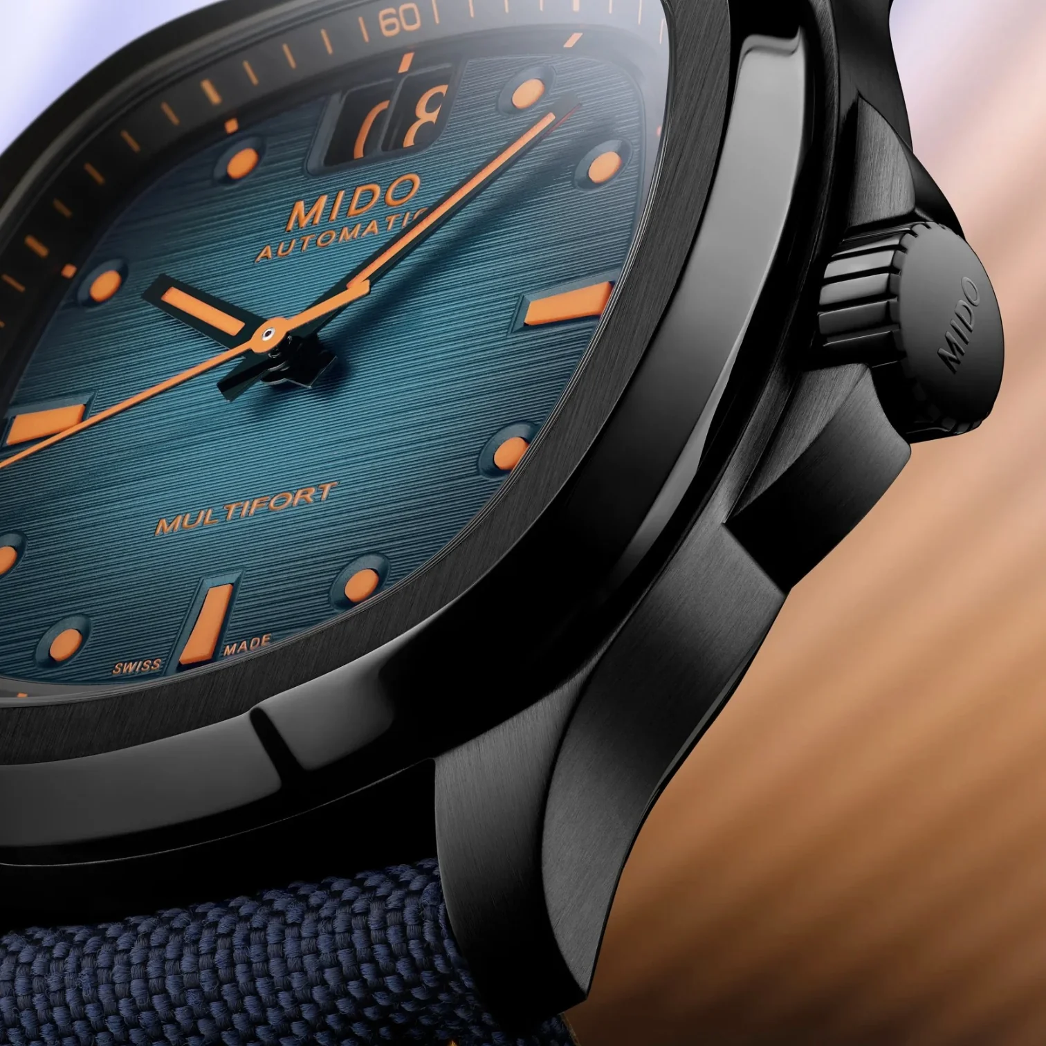 Multifort TV Big Date Black PVD Automatic 40mm - Blue on Fabric Strap - Image 4