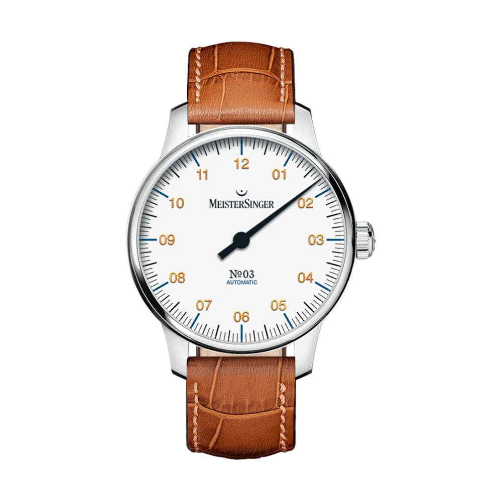 №03 38mm - White on Leather Strap