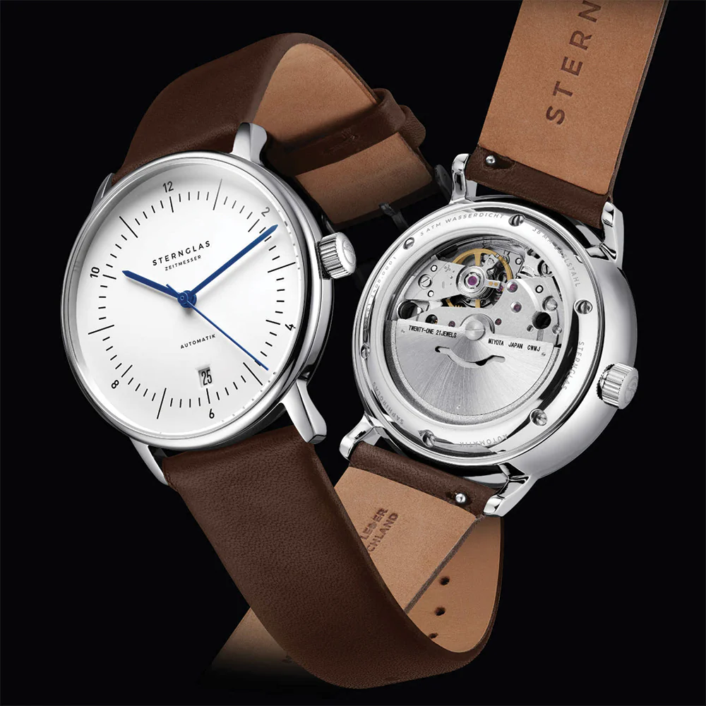 Naos Automatic 38mm - White on Dark Brown Leather Strap - Image 3