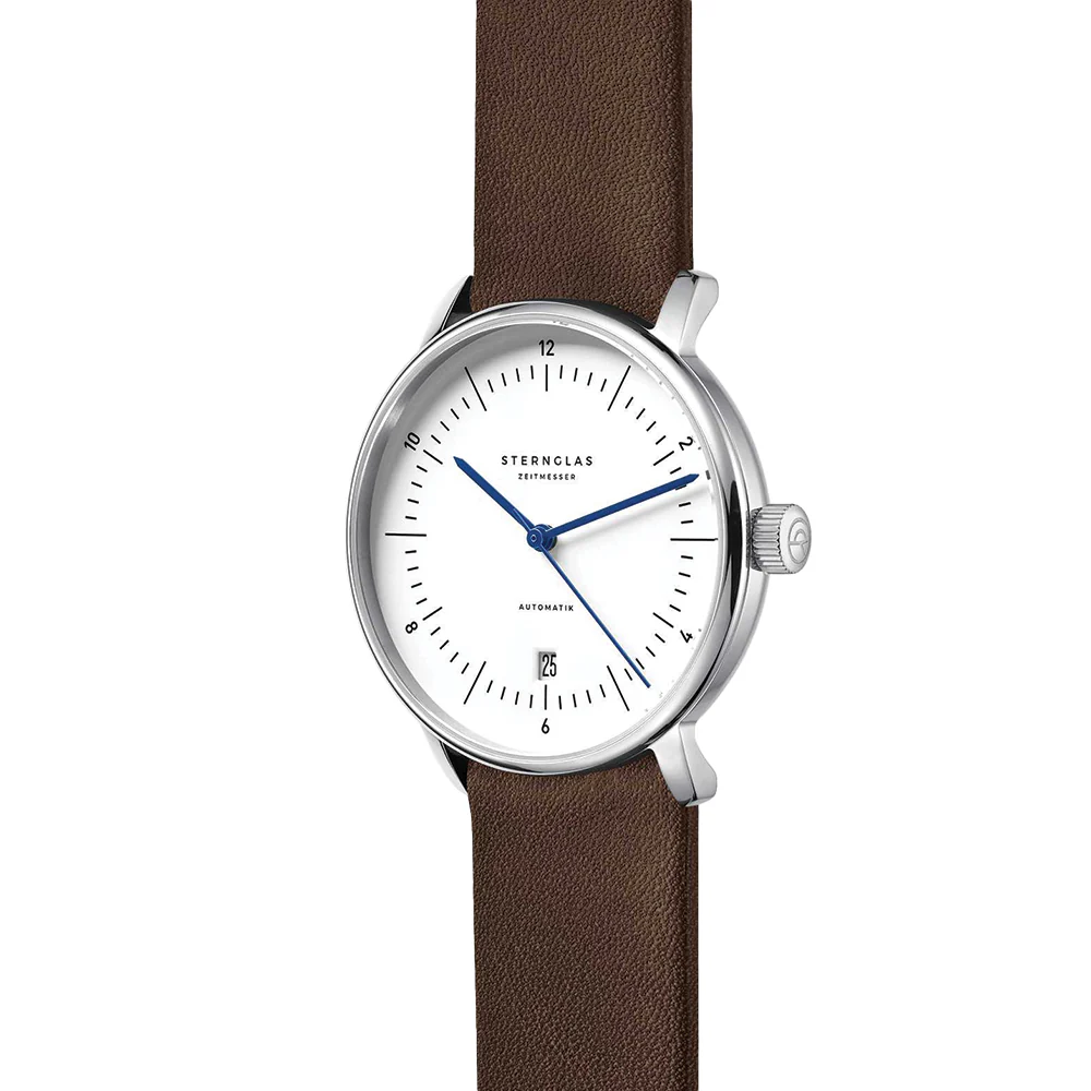 Naos Automatic 38mm - White on Dark Brown Leather Strap - Image 5