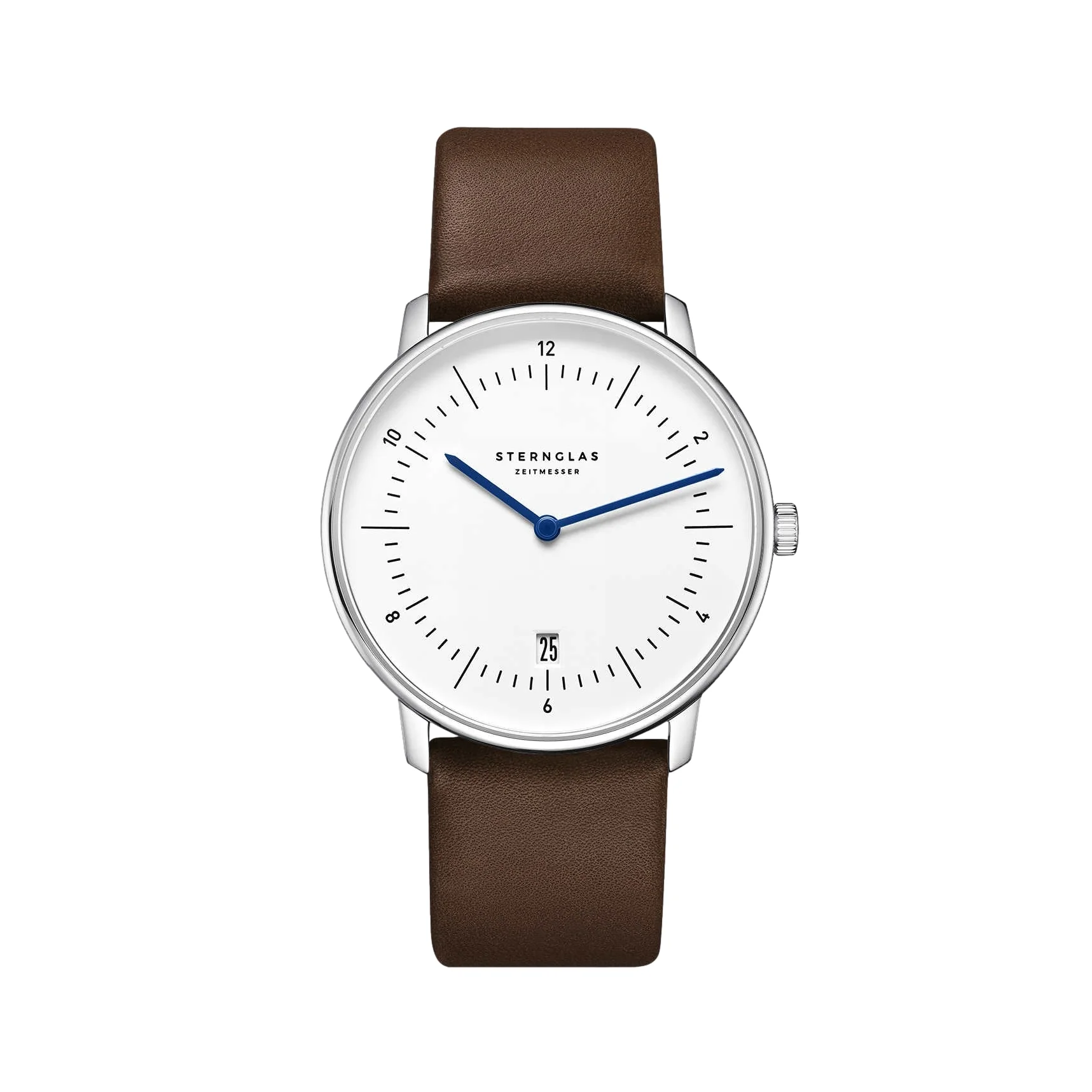 Naos Quartz 38mm - White on Dark Brown Leather Strap
