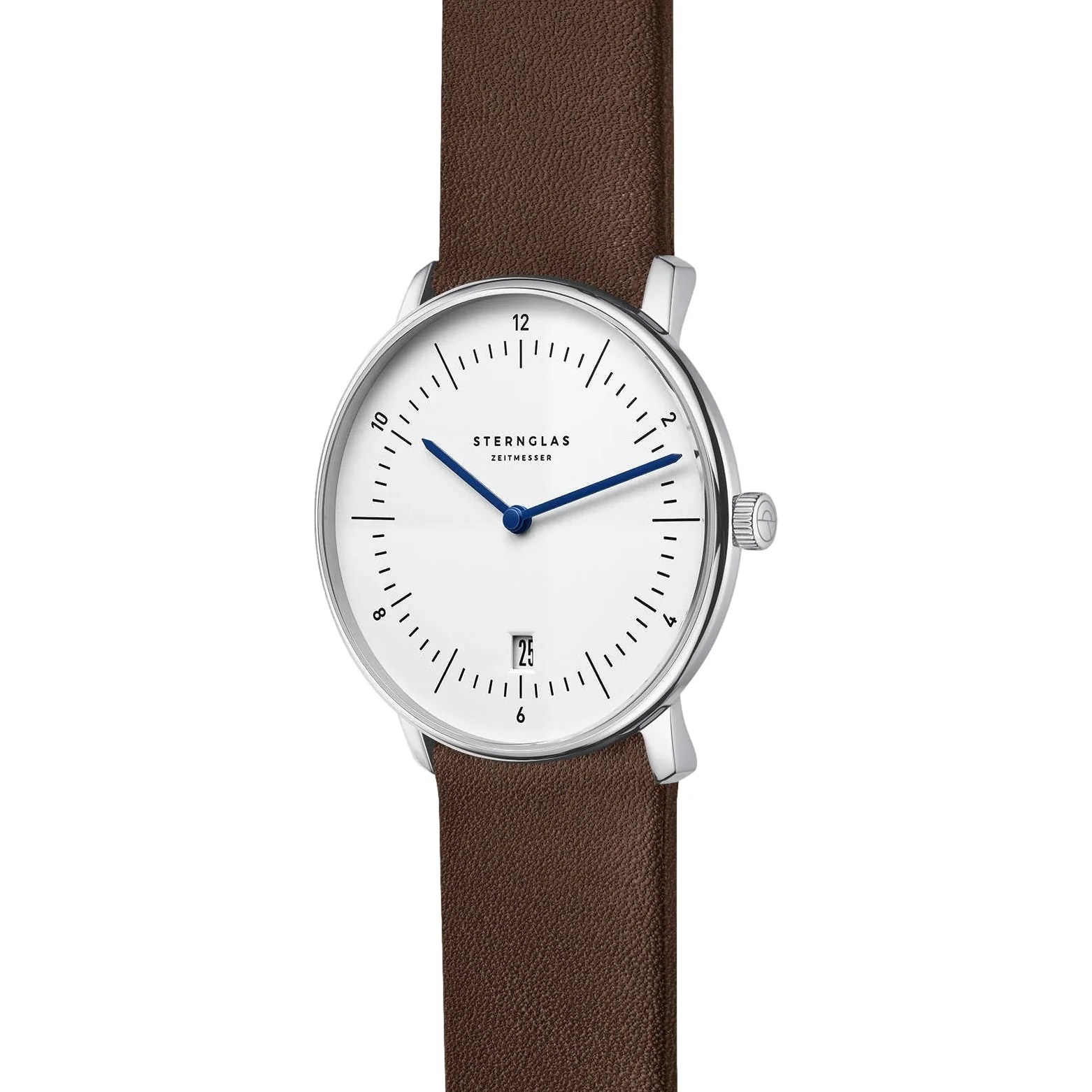 Naos Quartz 38mm - White on Dark Brown Leather Strap - Image 4