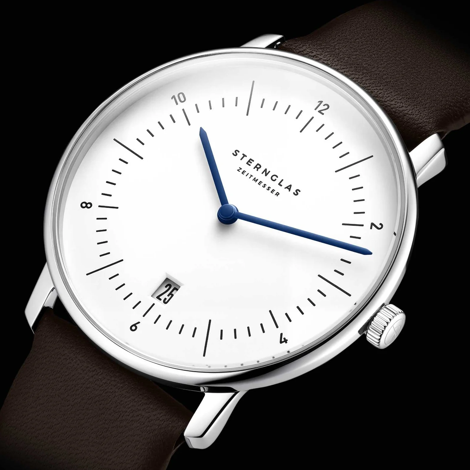 Naos Quartz 38mm - White on Dark Brown Leather Strap - Image 5