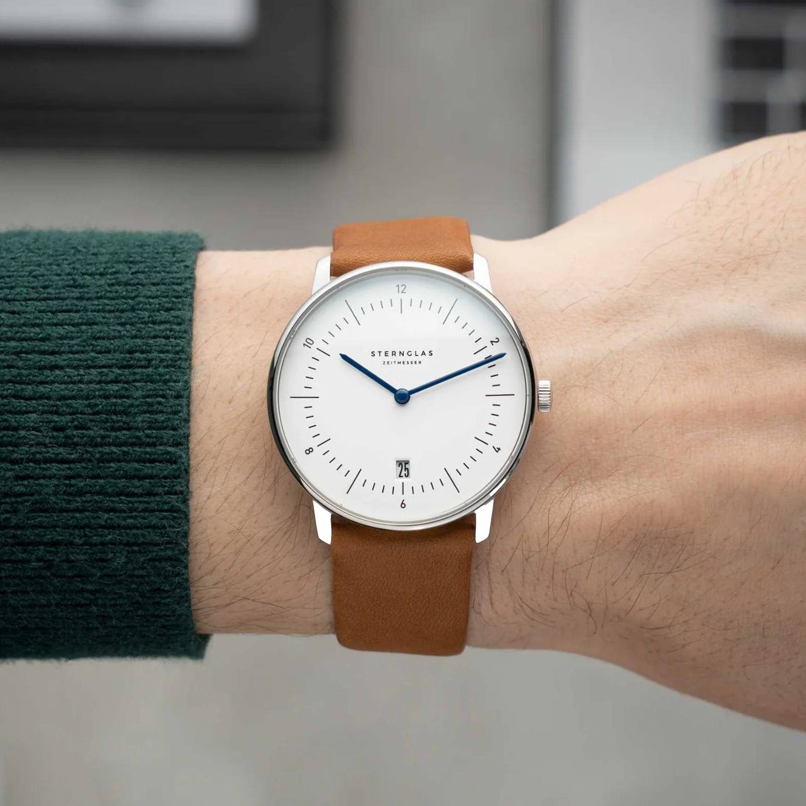 Naos Quartz 38mm - White on Light Brown Leather Strap - Image 2