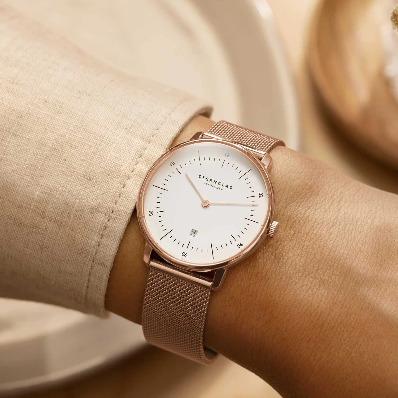 Naos XS Quartz Rose Gold PVD 33mm - White on Bracelet - Image 3