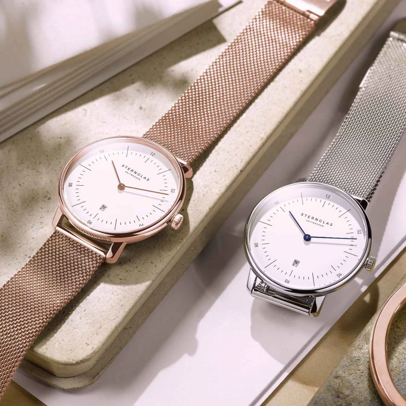 Naos XS Quartz Rose Gold PVD 33mm - White on Bracelet - Image 9