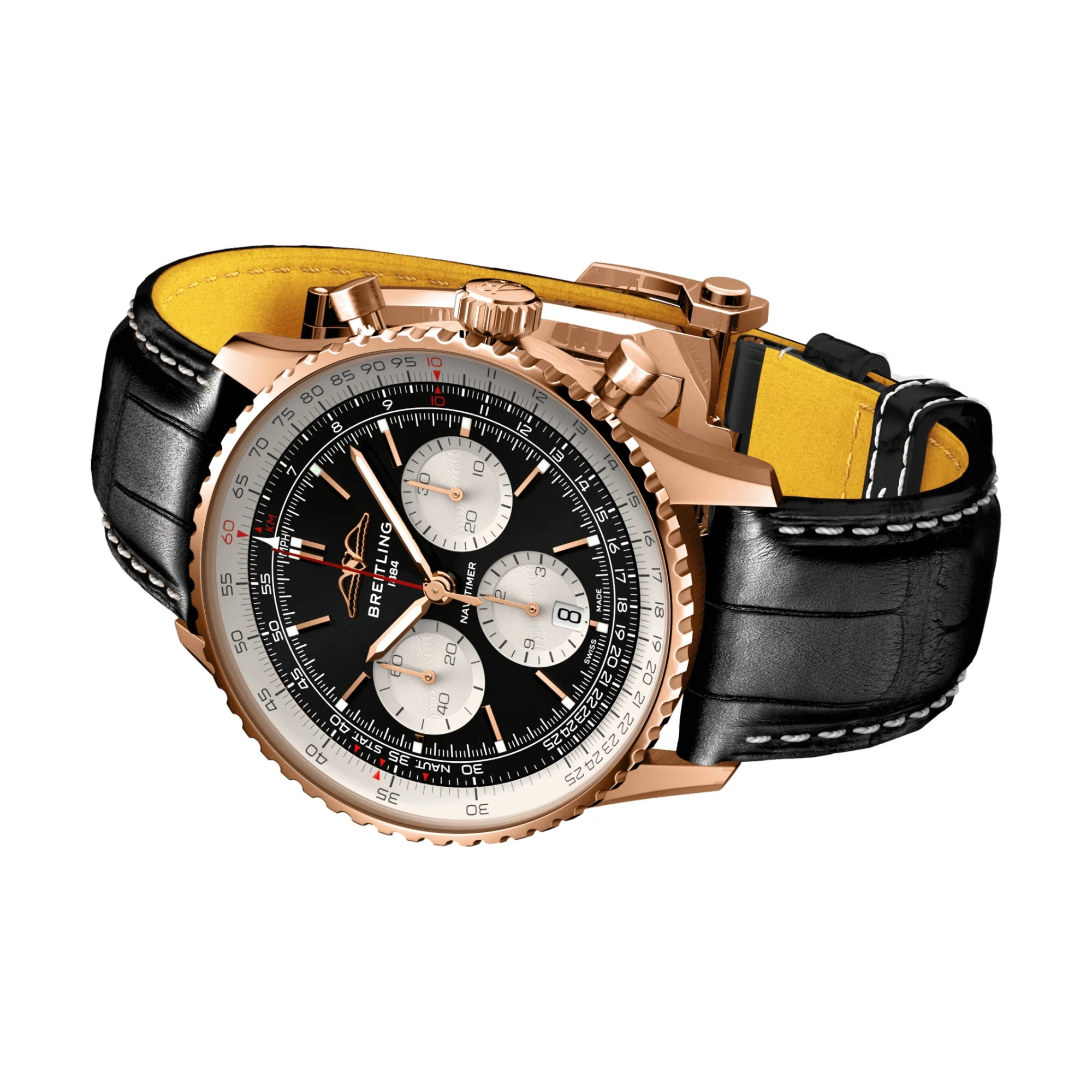 Navitimer B01 Chronograph 18k Red Gold 43mm - Black on Leather Strap - Image 3