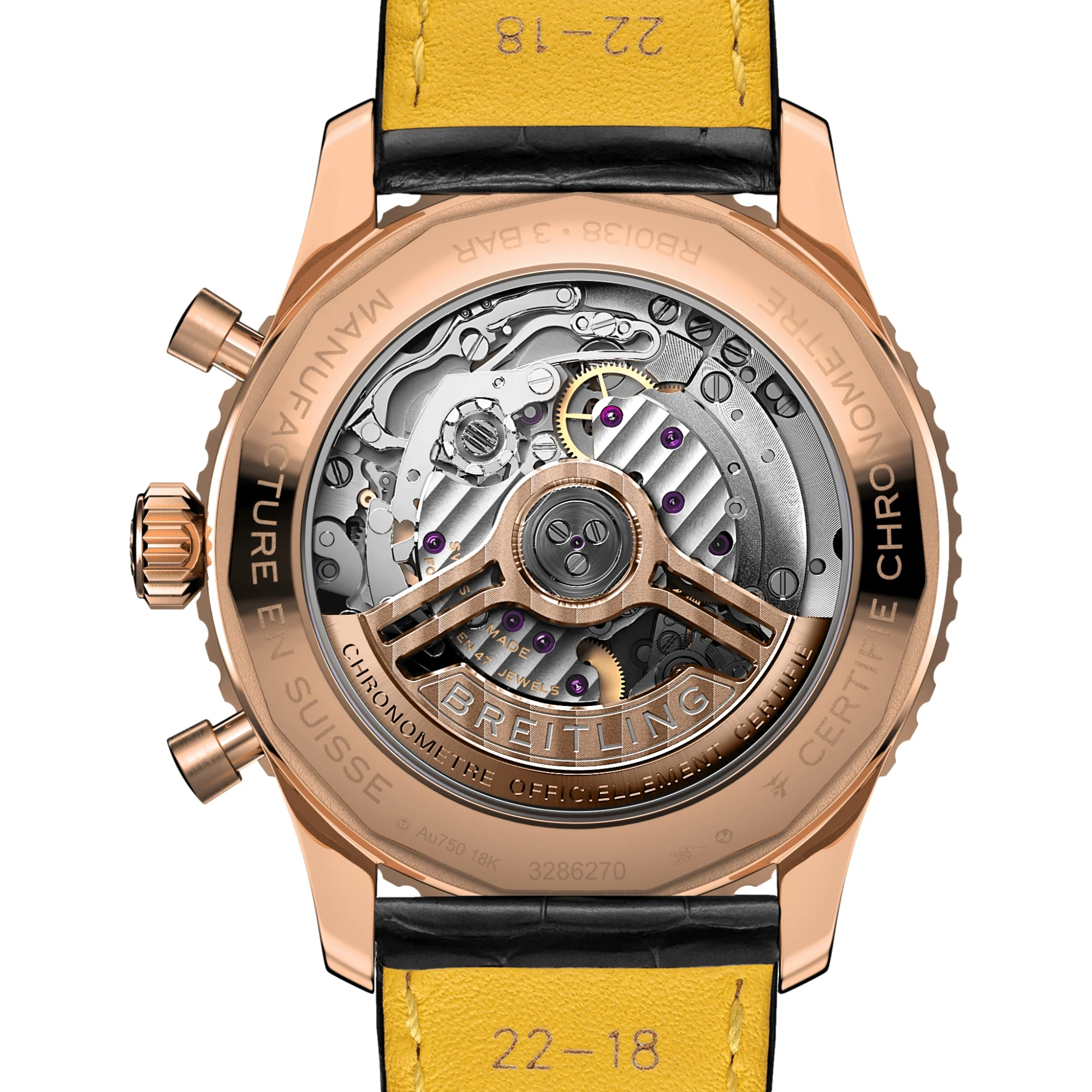 Navitimer B01 Chronograph 18k Red Gold 43mm - Black on Leather Strap - Image 4