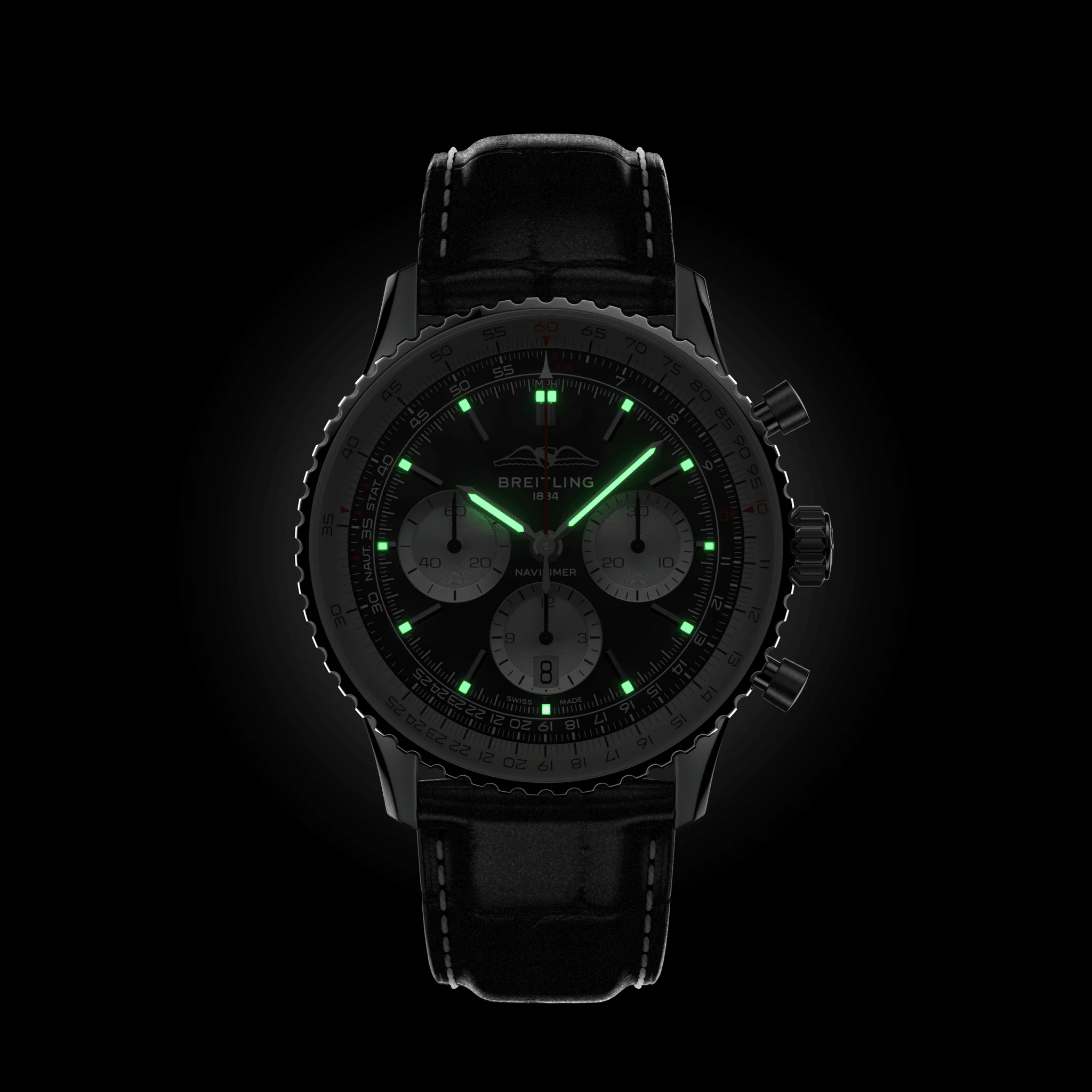Navitimer B01 Chronograph 43mm - Black on Leather Strap - Image 6