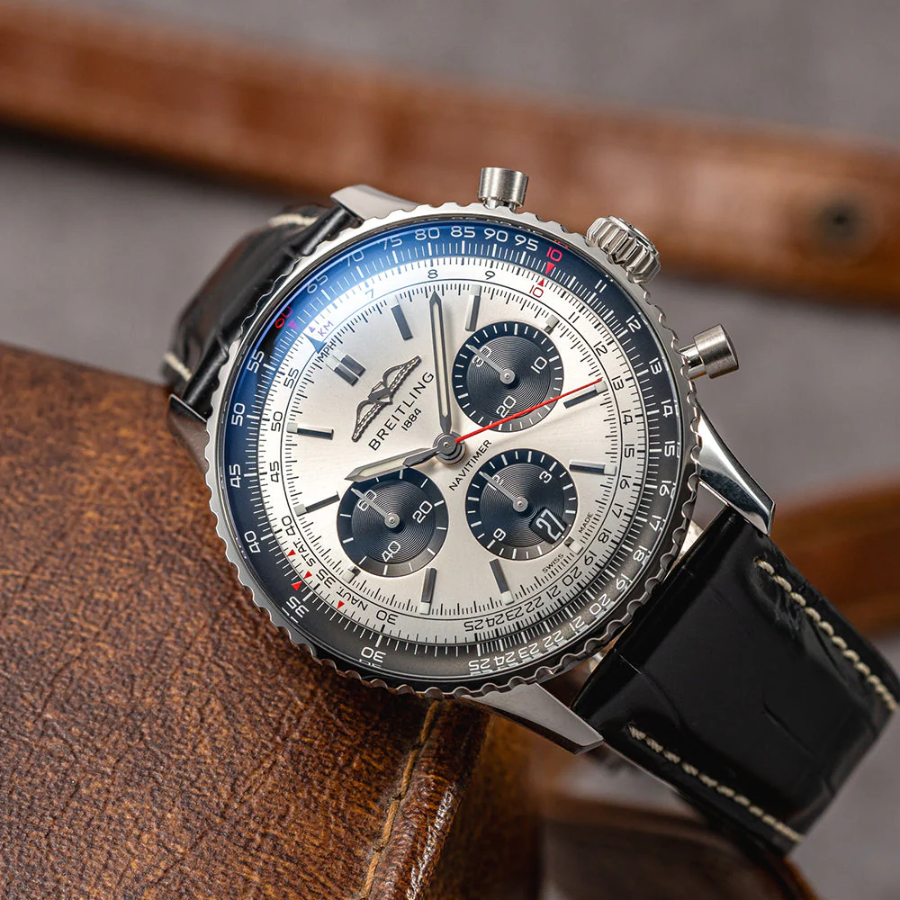 Navitimer B01 Chronograph 43mm - Silver on Leather Strap - Image 3