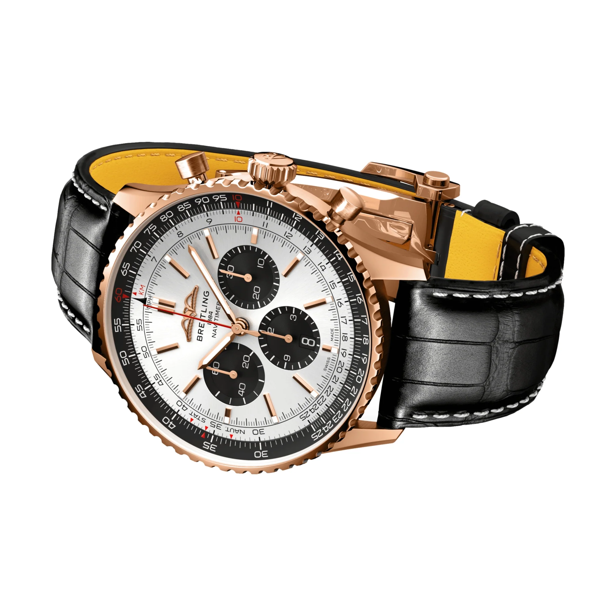 Navitimer B01 Chronograph 18k Red Gold 46mm - Silver on Leather Strap - Image 3