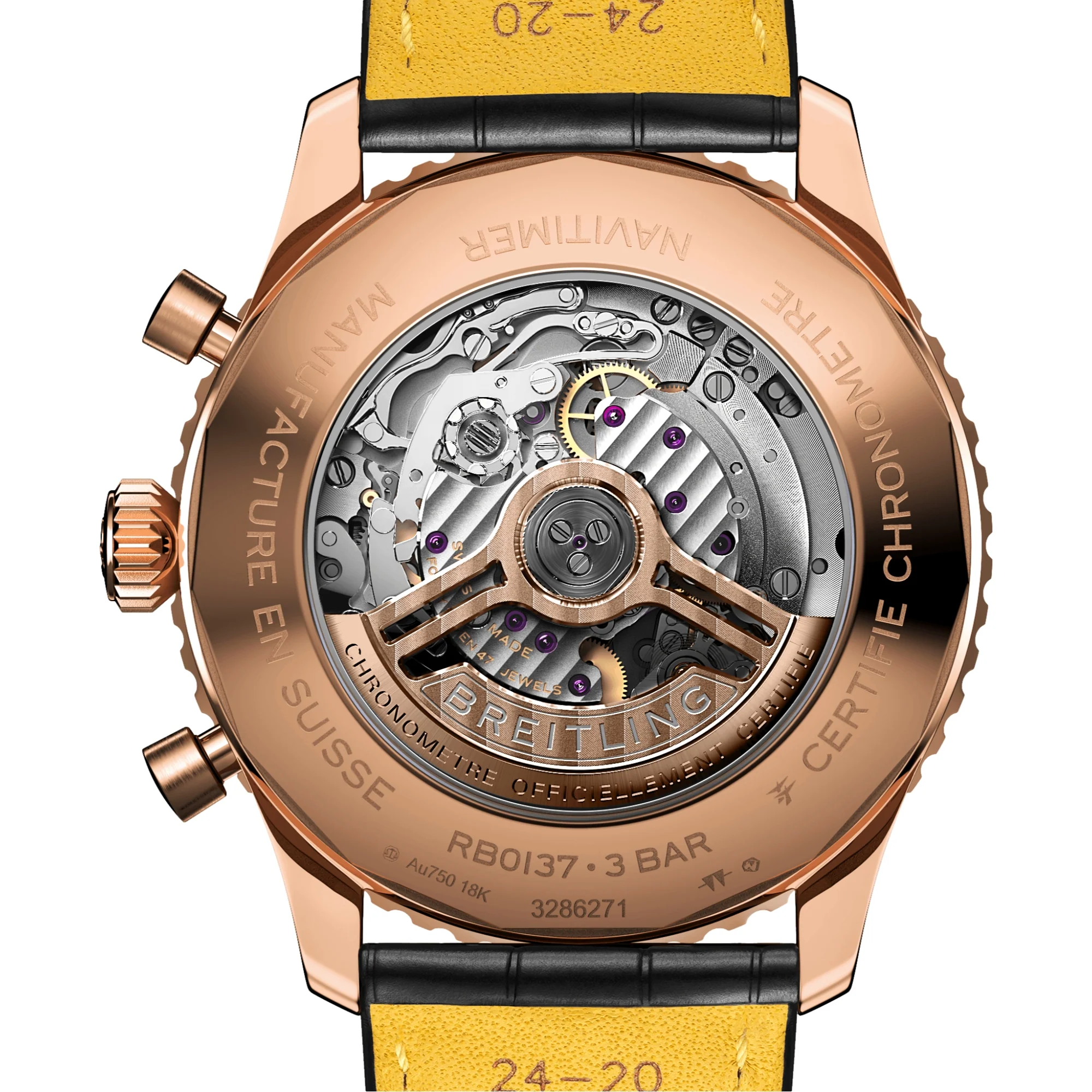 Navitimer B01 Chronograph 18k Red Gold 46mm - Silver on Leather Strap - Image 4