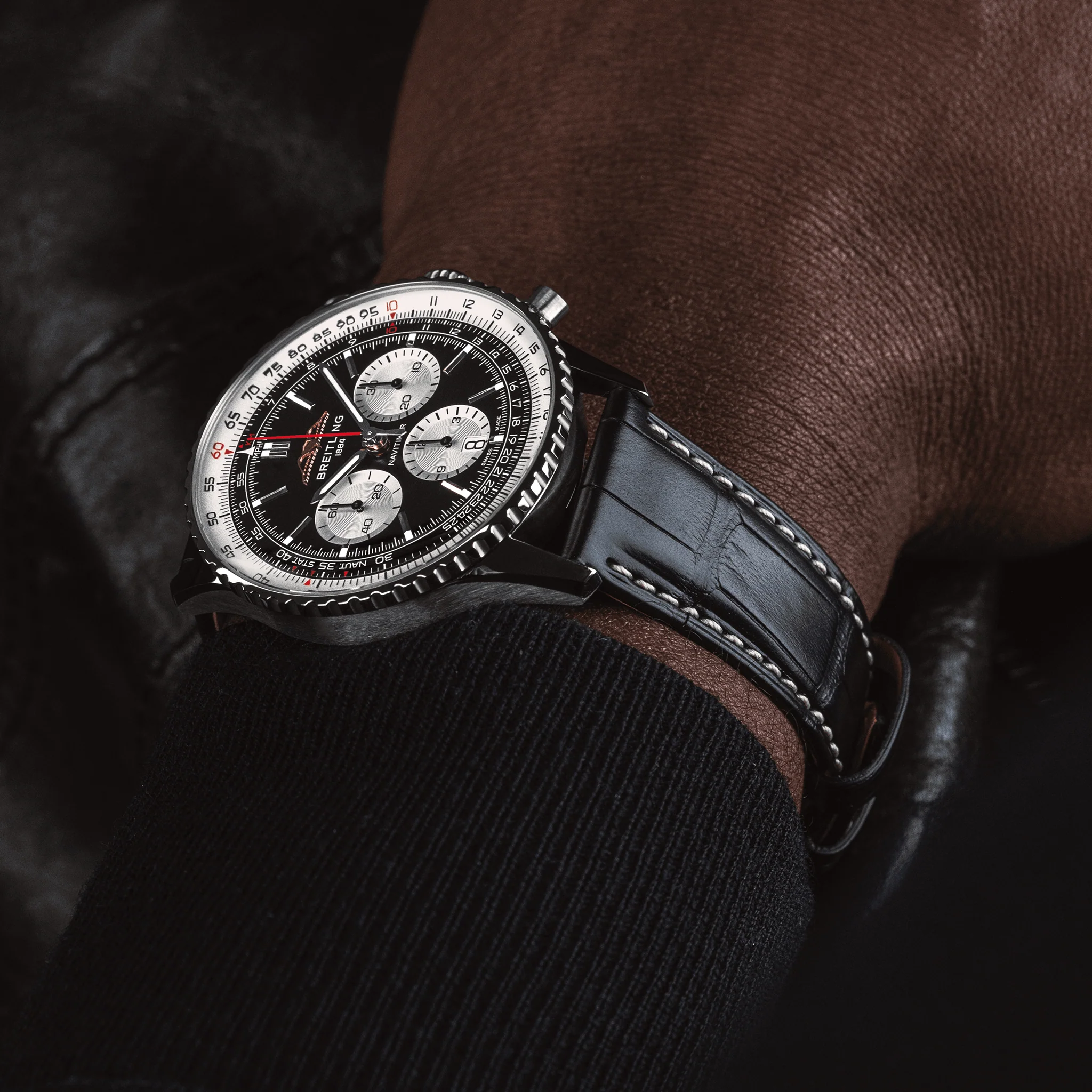 Navitimer B01 Chronograph 46mm - Black on Leather Strap - Image 5