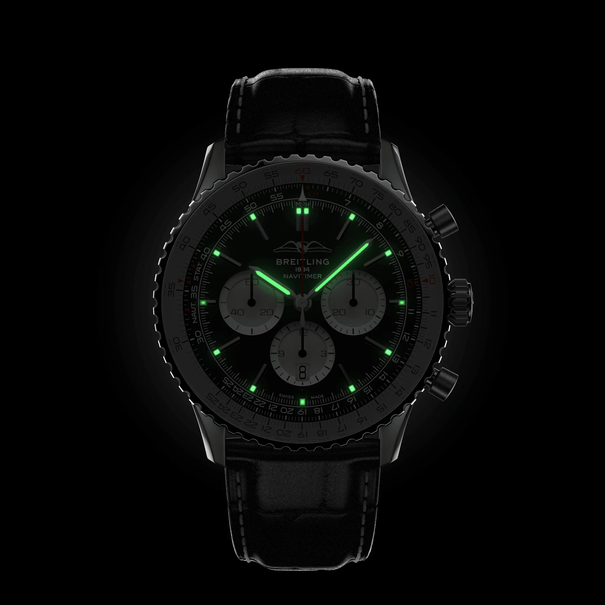 Navitimer B01 Chronograph 46mm - Black on Leather Strap - Image 6