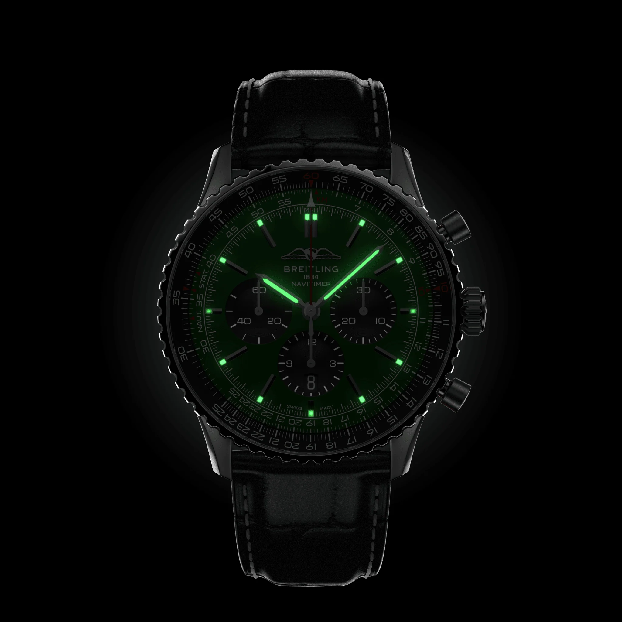 Navitimer B01 Chronograph 46mm - Green on Leather Strap - Image 6