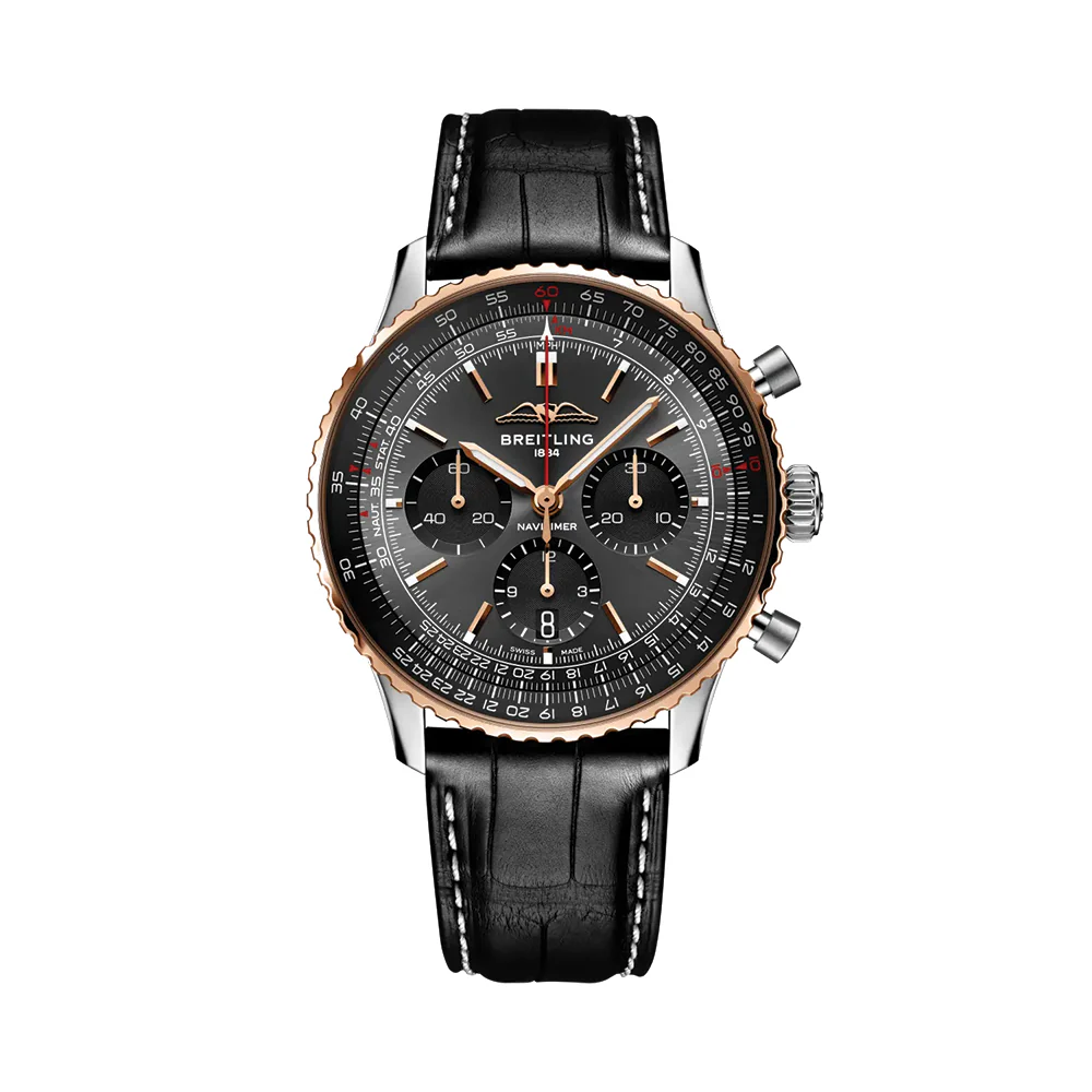 Navitimer B01 Chronograph Limited Edition Steel and 18k Red Gold 43mm - Black on Leather Strap