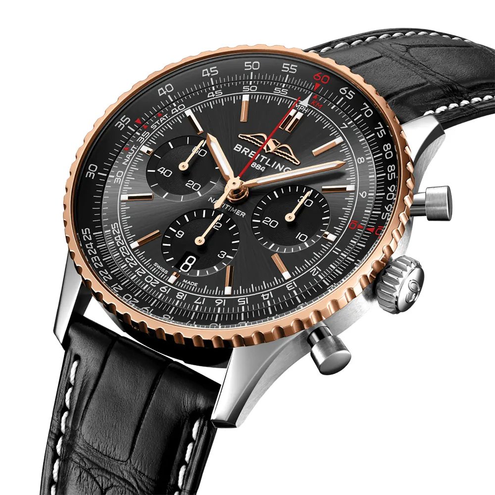 Navitimer B01 Chronograph Limited Edition Steel and 18k Red Gold 43mm - Black on Leather Strap - Image 2