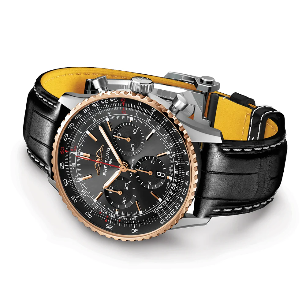 Navitimer B01 Chronograph Limited Edition Steel and 18k Red Gold 43mm - Black on Leather Strap - Image 3