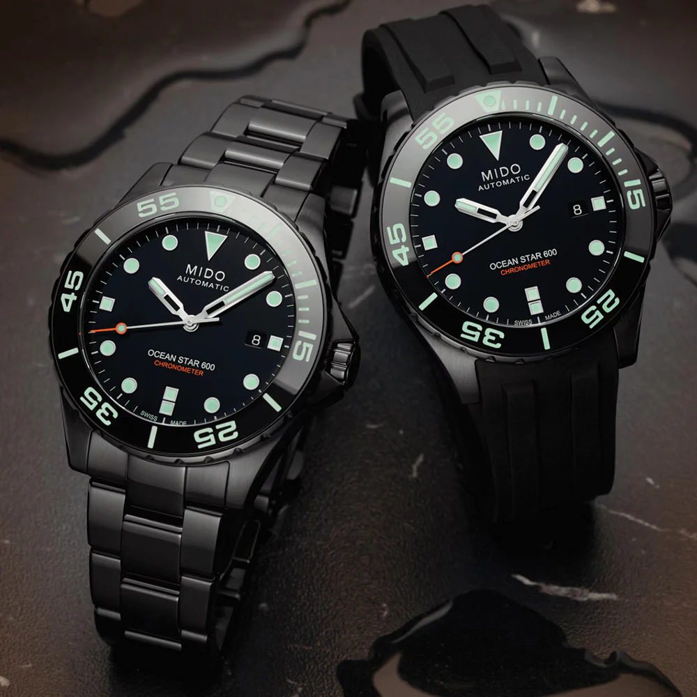 Ocean Star 600 Chronometer DLC - Black on Bracelet w/ Additional Rubber Strap - Image 2