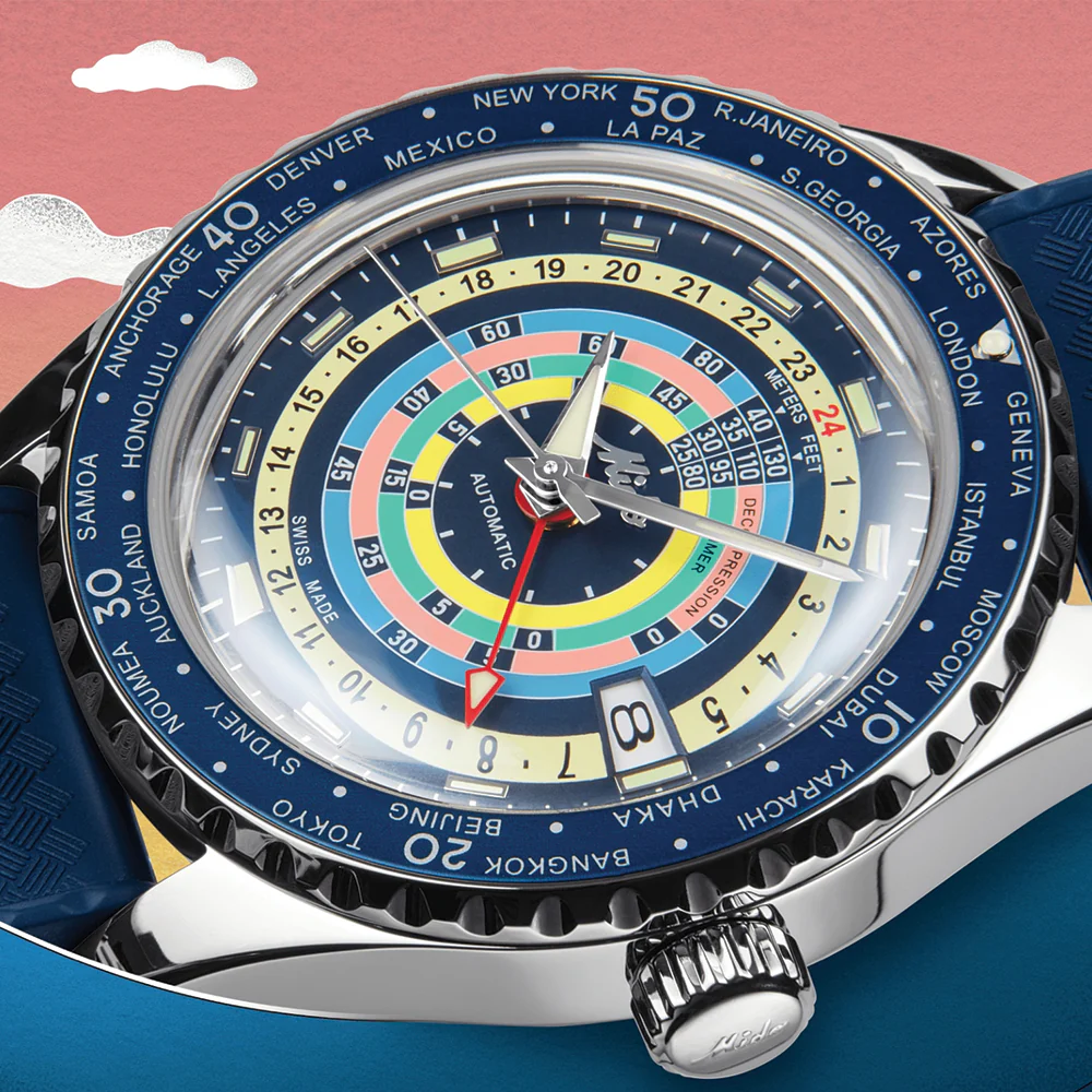 Ocean Star Decompression Worldtimer 40.5mm - Blue on Rubber Strap w/ Additional Bracelet - Image 4