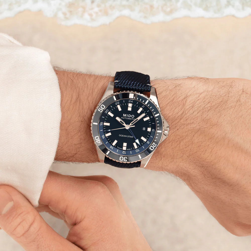 Ocean Star GMT 44mm - Black w/ Blue Bezel on Fabric Strap - Image 3
