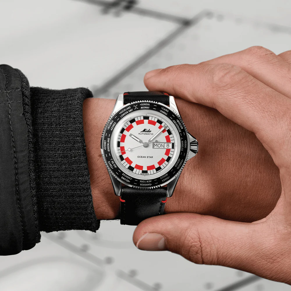Ocean Star Worldtimer 40.5mm - Silver on Leather Strap - Image 3