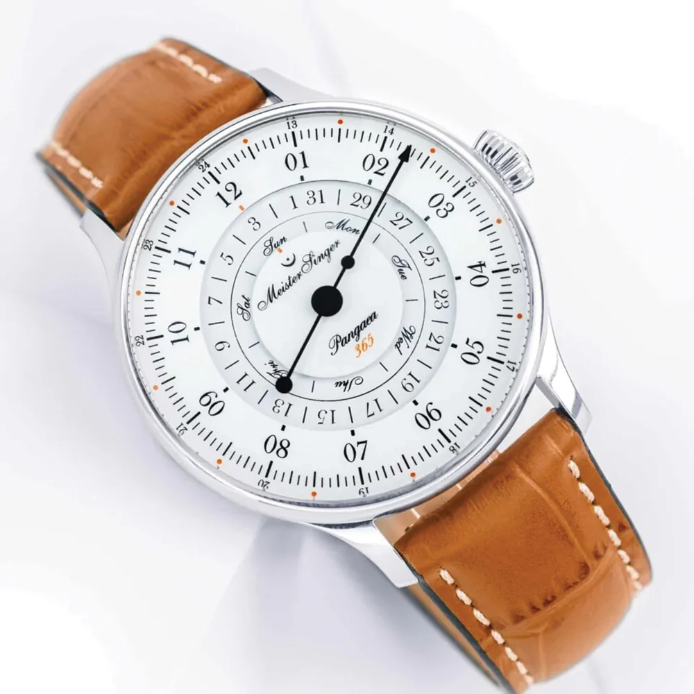 Pangaea Day Date White Dial 40mm on Cognac Croco Print Leather Strap w/ White Stitching - Image 2