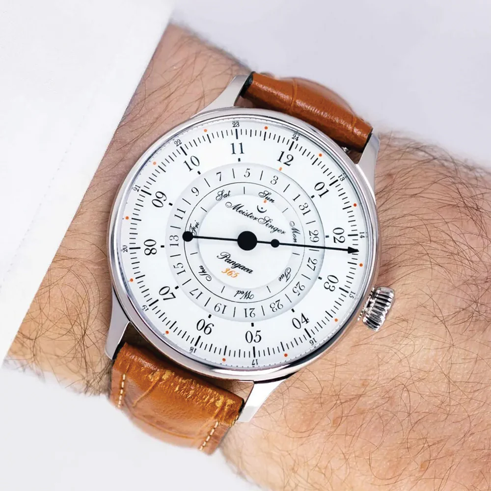 Pangaea Day Date White Dial 40mm on Cognac Croco Print Leather Strap w/ White Stitching - Image 3