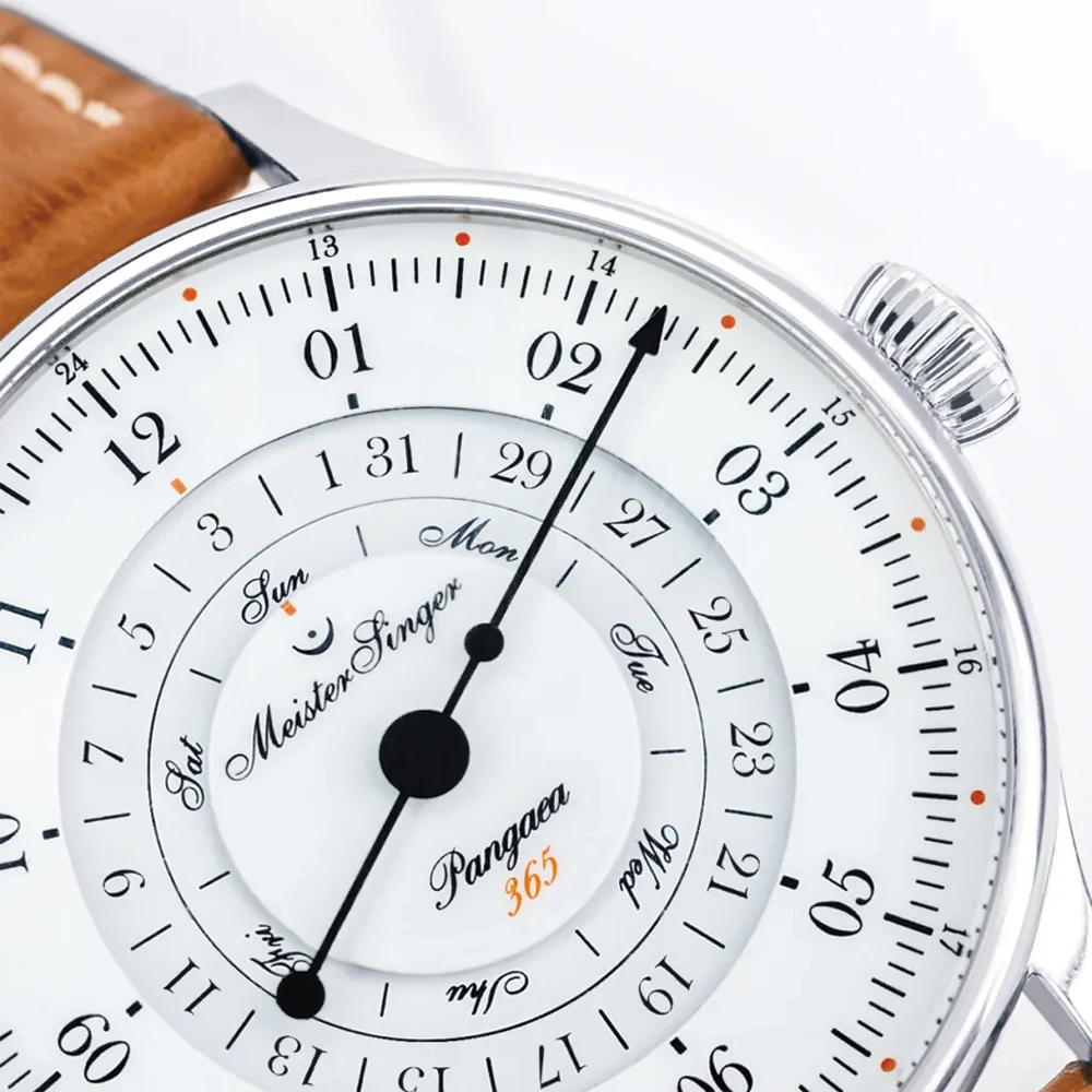 Pangaea Day Date White Dial 40mm on Cognac Croco Print Leather Strap w/ White Stitching - Image 4