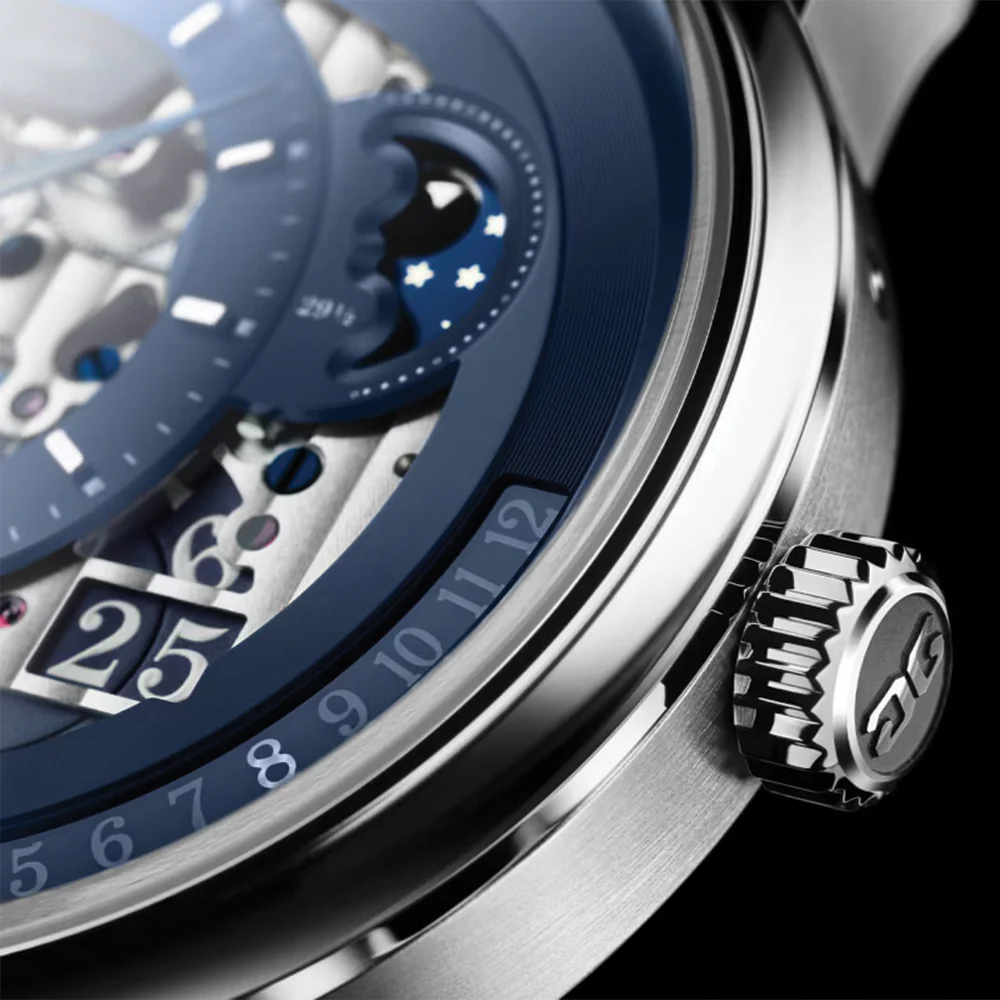 PanoMaticCalendar Limited Edition Platinum 42mm - Skeletonized Deep Blue on Leather Strap - Image 6