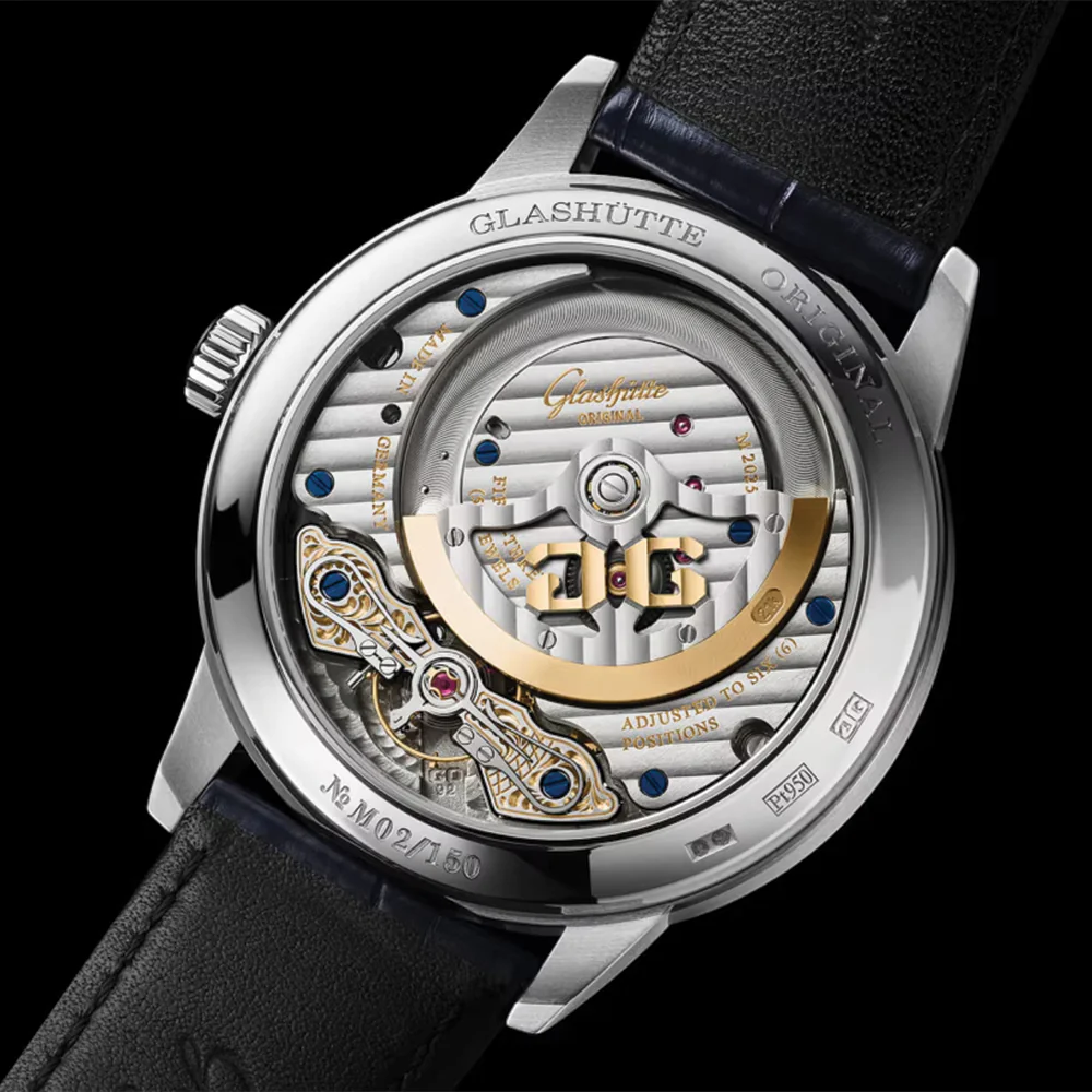 PanoMaticCalendar Limited Edition Platinum 42mm - Skeletonized Deep Blue on Leather Strap - Image 7