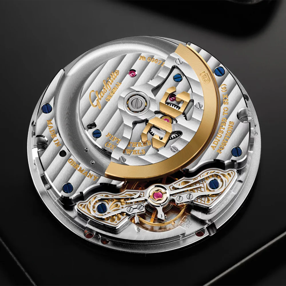 PanoMaticCalendar Limited Edition Platinum 42mm - Skeletonized Deep Blue on Leather Strap - Image 8