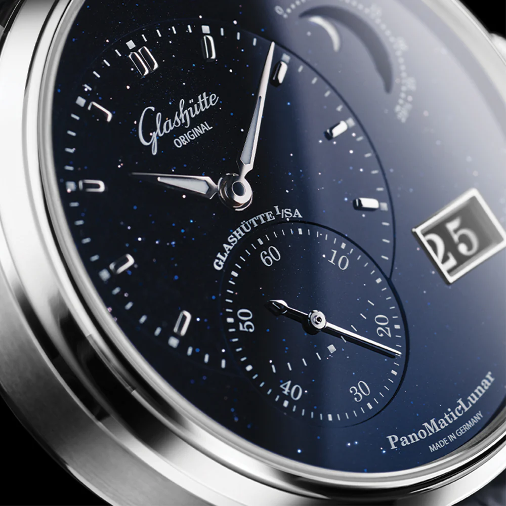 PanoMaticLunar Platinum Automatic Limited Edition 40mm - Blue on Synthetic Fabric Strap - Image 3
