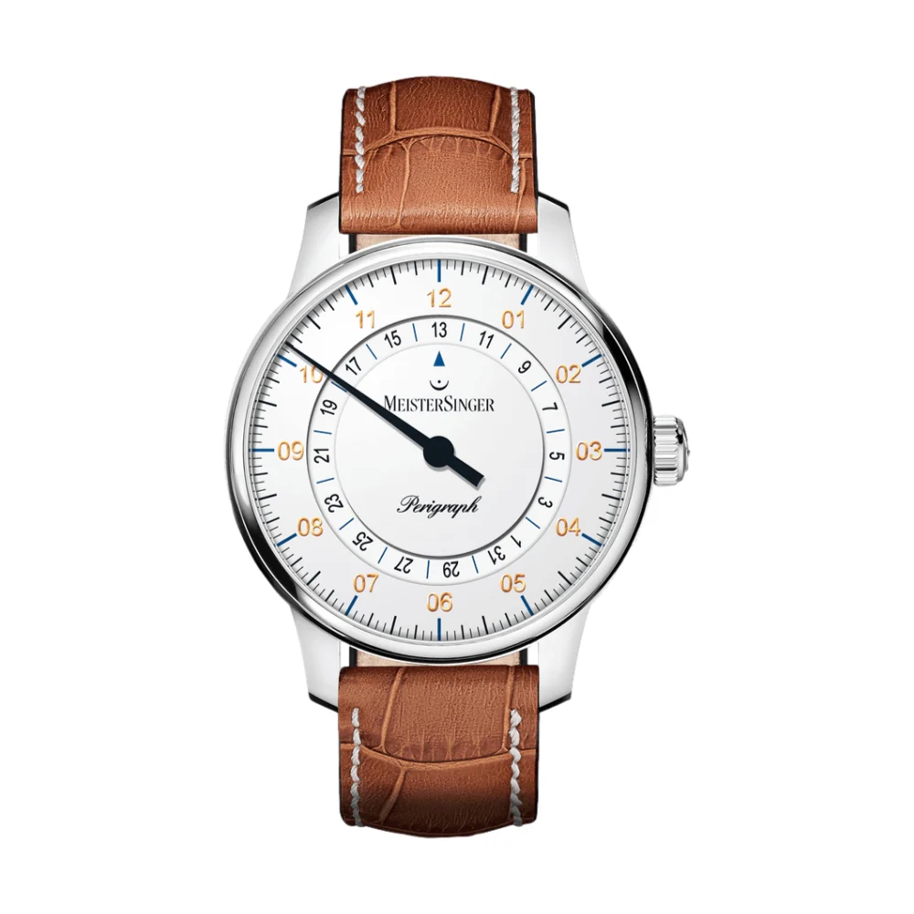 Perigraph 38mm - White on Leather Strap