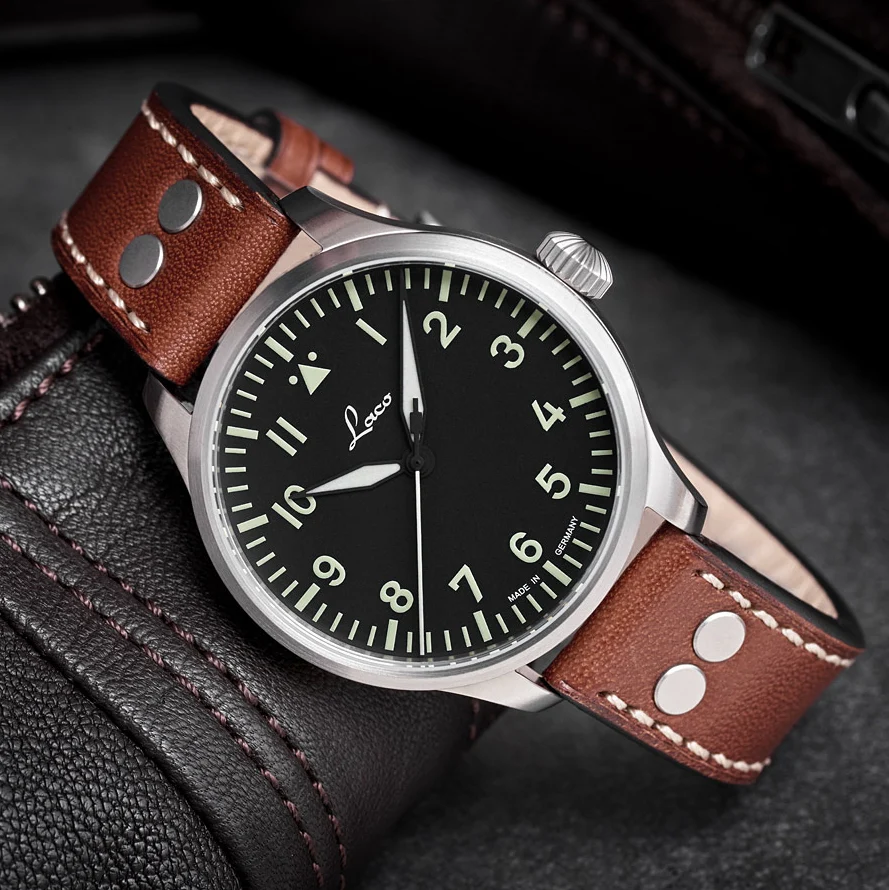 Pilot Watch Basic Augsburg 39mm - Black on Leather Strap - Image 2