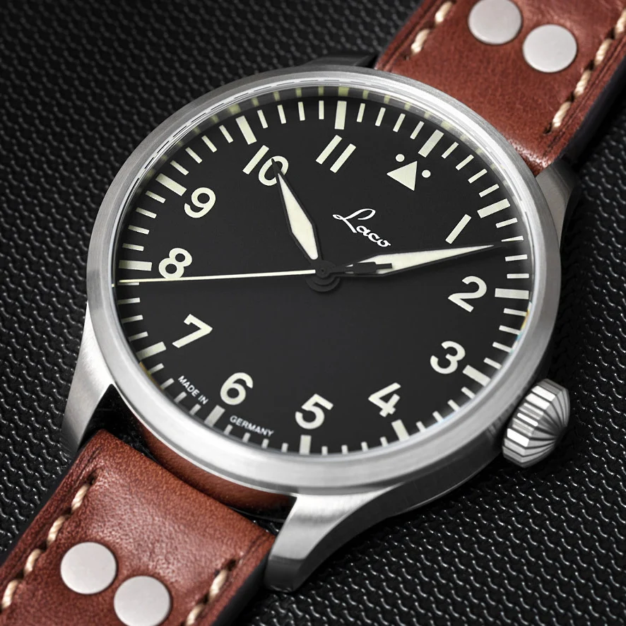 Pilot Watch Basic Augsburg 39mm - Black on Leather Strap - Image 3