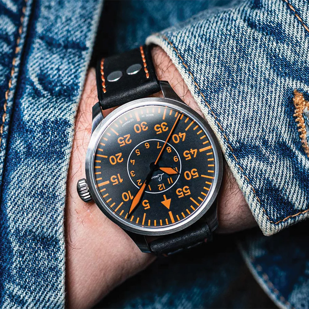 Pilot Watch Basic Palermo Automatic 39mm - Black/Orange on Leather Strap - Image 3