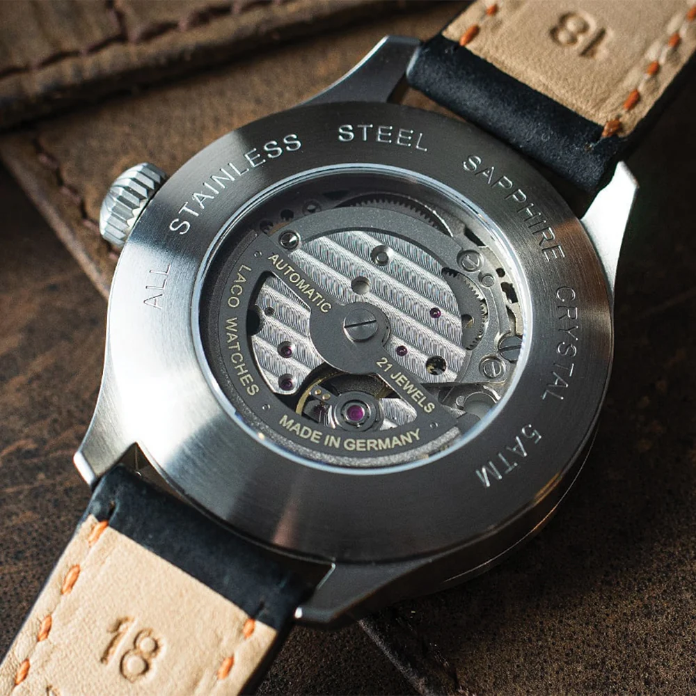 Pilot Watch Basic Palermo Automatic 39mm - Black/Orange on Leather Strap - Image 4