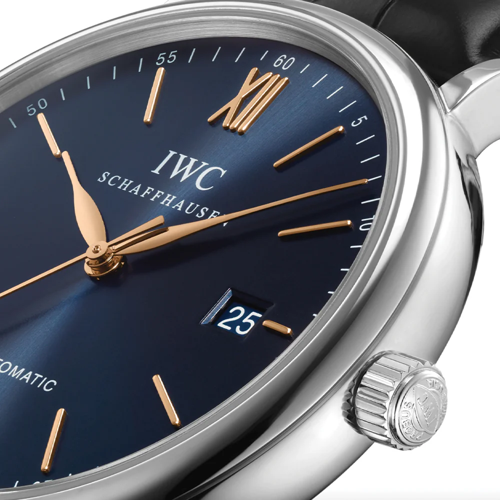 Portofino Automatic Gold Accents 40mm - Blue on Leather Strap - Image 4