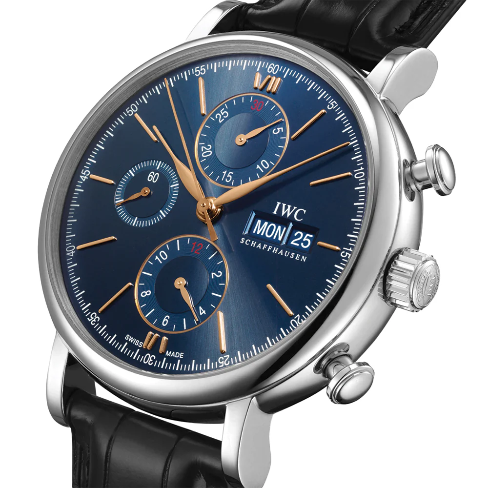 Portofino Chronograph Gold Accents 42mm - Blue on Leather Strap - Image 2