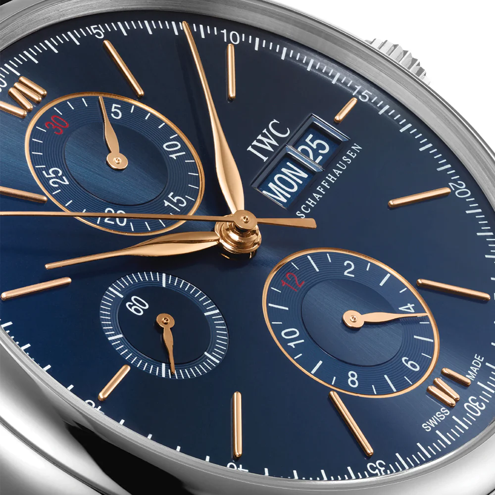 Portofino Chronograph Gold Accents 42mm - Blue on Leather Strap - Image 3