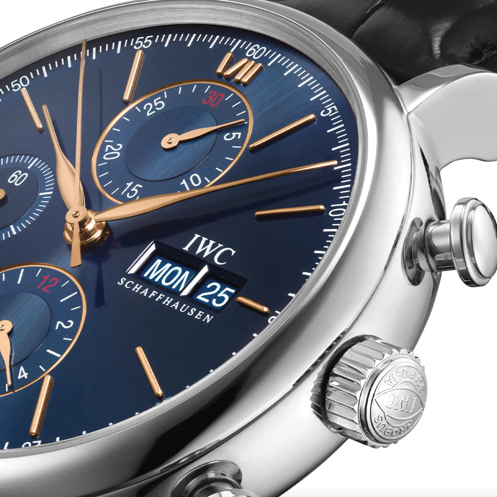 Portofino Chronograph Gold Accents 42mm - Blue on Leather Strap - Image 4